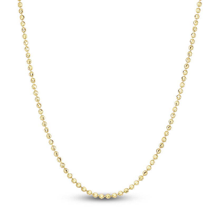 Main Image 1 of Solid Diamond-Cut Bead Necklace 14K Yellow Gold 18" 2mm