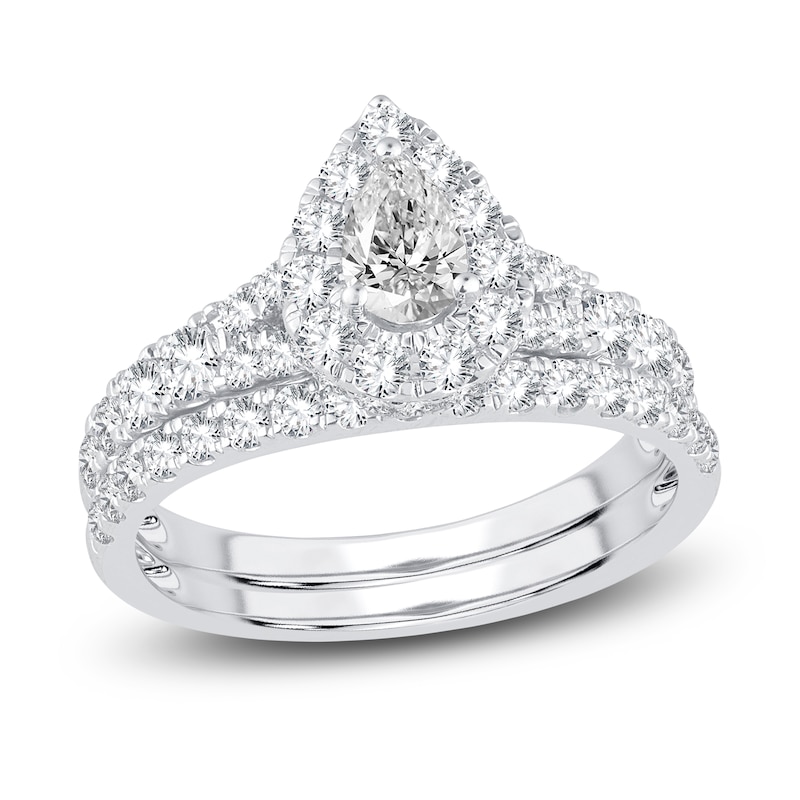 Main Image 1 of Diamond Double Halo Bridal Set 1-1/2 ct tw Pear/Round 14K White Gold