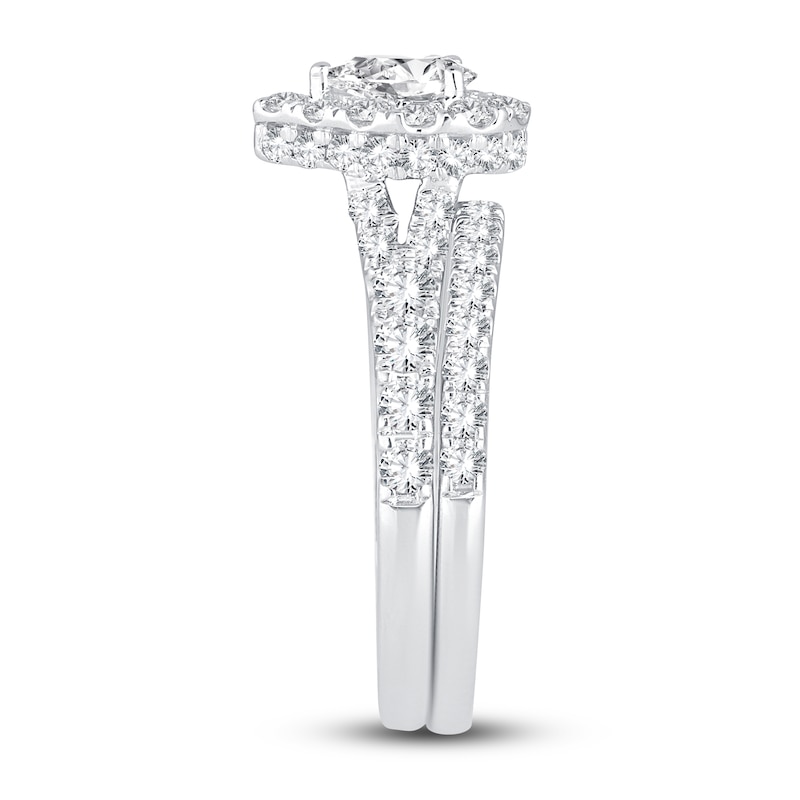 Main Image 2 of Diamond Double Halo Bridal Set 1-1/2 ct tw Pear/Round 14K White Gold