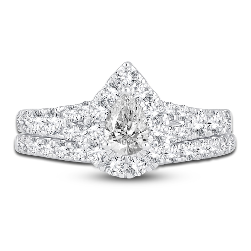 Main Image 3 of Diamond Double Halo Bridal Set 1-1/2 ct tw Pear/Round 14K White Gold