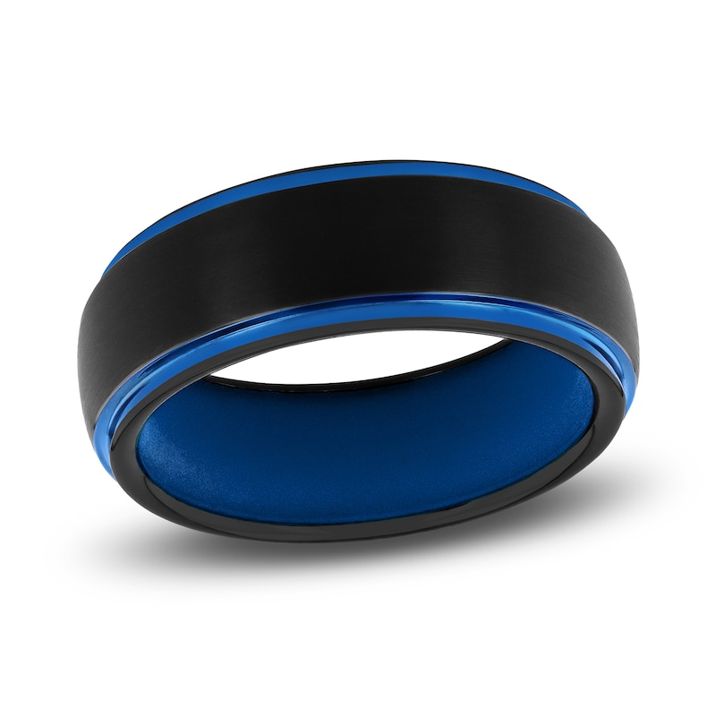 Main Image 1 of Men's Wedding Band Blue Silicone/Tungsten 8.0mm