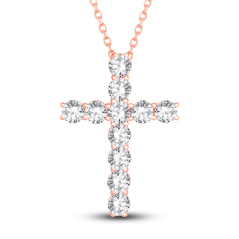 Main Image 1 of Lab-Grown Diamond Cross Pendant Necklace 5-1/2 ct tw Round 14K Rose Gold