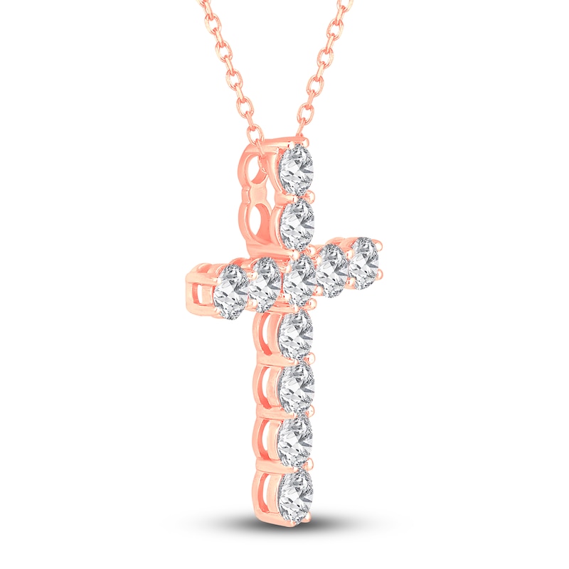 Main Image 2 of Lab-Grown Diamond Cross Pendant Necklace 5-1/2 ct tw Round 14K Rose Gold