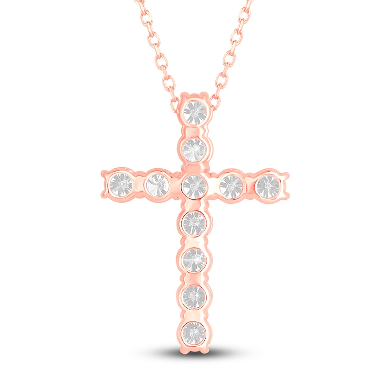 Main Image 3 of Lab-Grown Diamond Cross Pendant Necklace 5-1/2 ct tw Round 14K Rose Gold