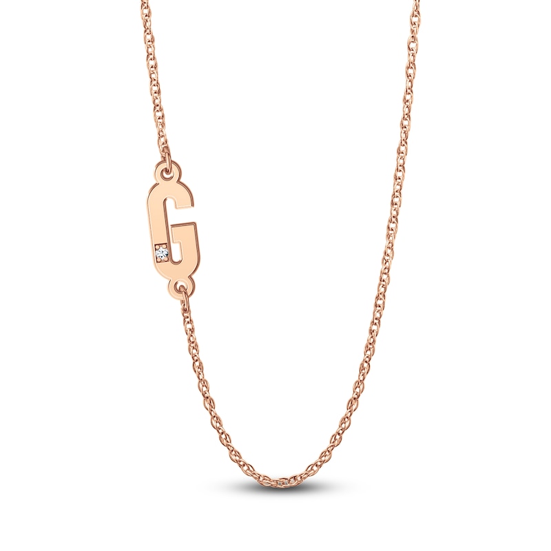 Main Image 1 of High-Polish Initial Necklace Diamond Accents 14K Rose Gold 18"