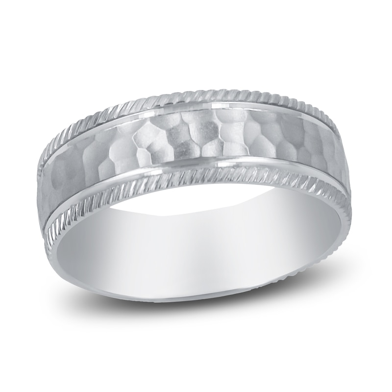 Main Image 1 of Men's Hammered Milgrain Wedding Band 14K White Gold 7mm