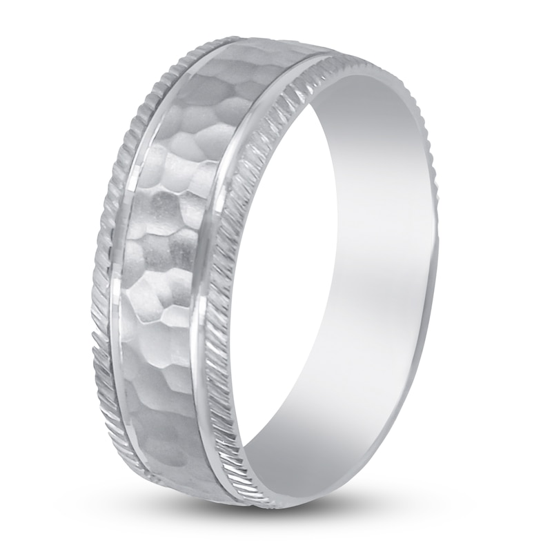 Main Image 2 of Men's Hammered Milgrain Wedding Band 14K White Gold 7mm