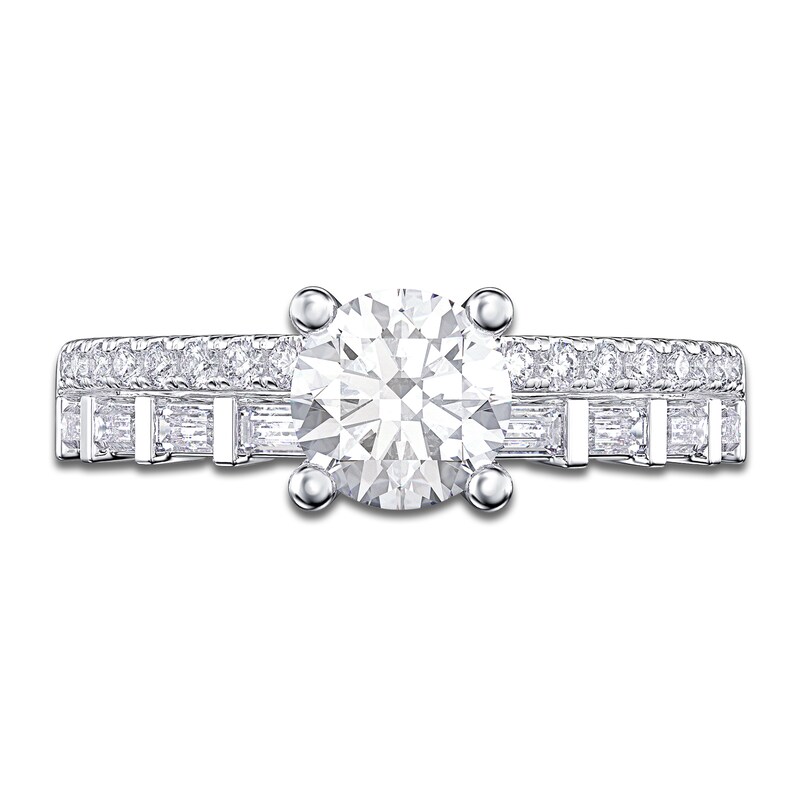 Main Image 3 of Round & Baguette-Cut Diamond Engagement Ring 1 ct tw 14K White Gold