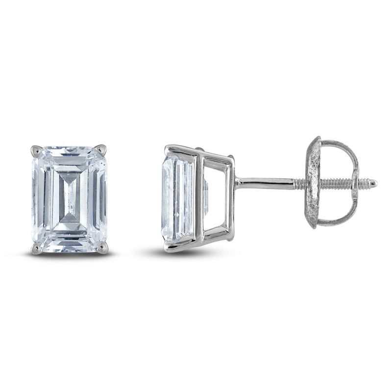 Main Image 1 of Emerald-Cut Lab-Grown Diamond Solitaire Stud Earrings 3 ct tw 14K White Gold (F/SI2)