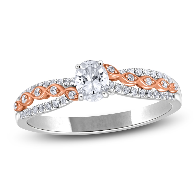 Main Image 1 of Oval-Cut Diamond Bypass Engagement Ring 1/2 ct tw 14K Two-Tone Gold