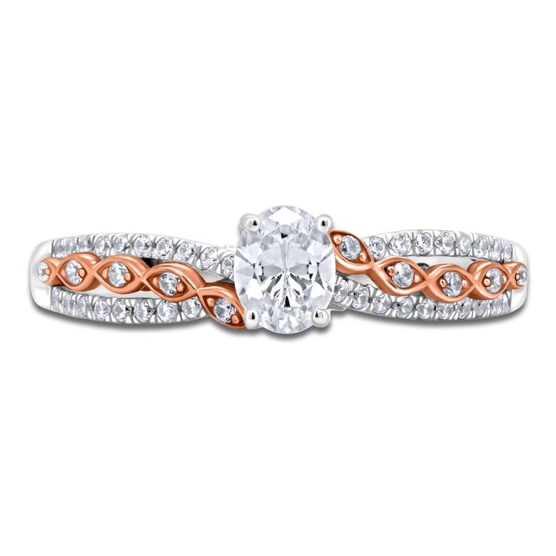 Main Image 3 of Oval-Cut Diamond Bypass Engagement Ring 1/2 ct tw 14K Two-Tone Gold