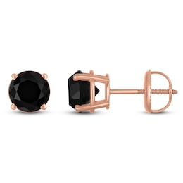 Princess-Cut Black Diamond Solitaire Stud Earrings 2 ct tw 14K Rose Gold