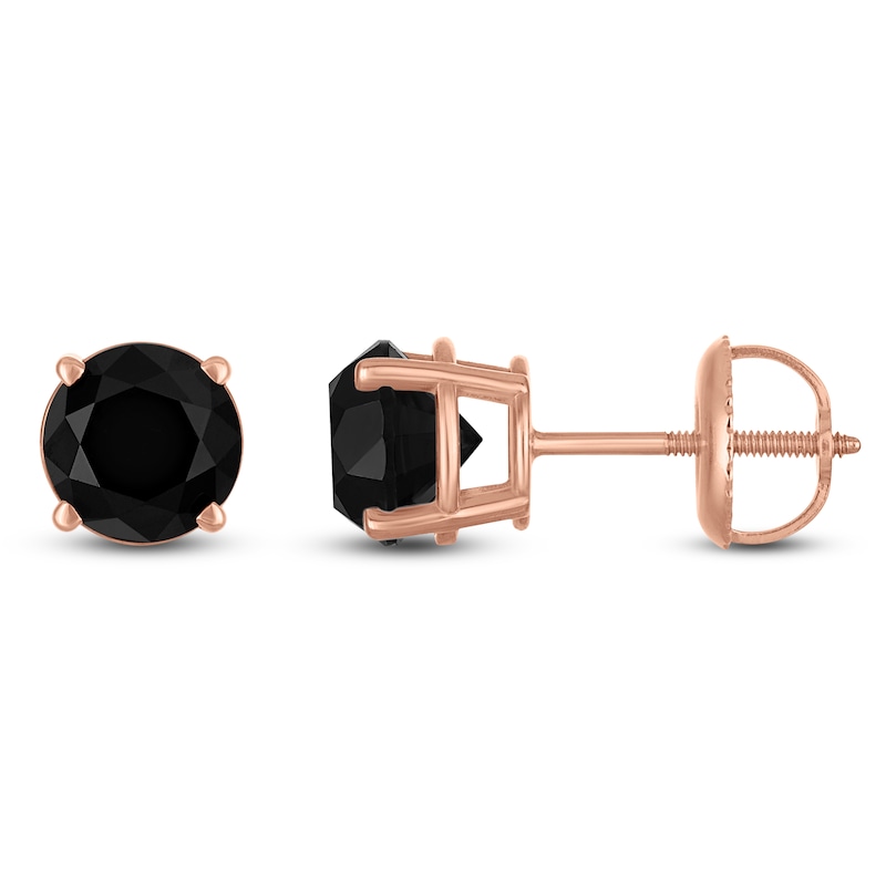 Main Image 1 of Princess-Cut Black Diamond Solitaire Stud Earrings 2 ct tw 14K Rose Gold