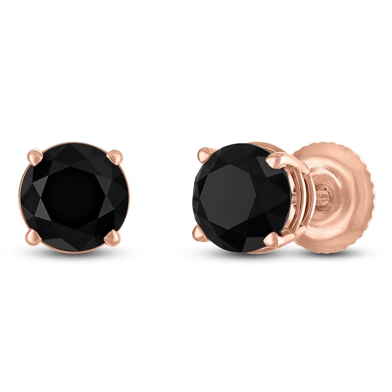 Main Image 2 of Princess-Cut Black Diamond Solitaire Stud Earrings 2 ct tw 14K Rose Gold