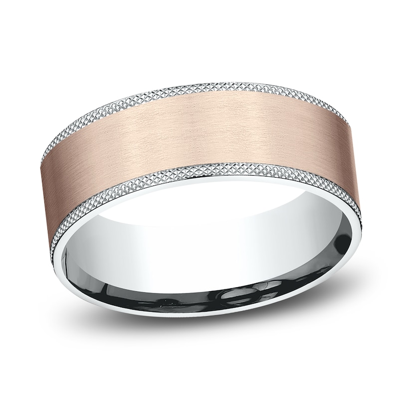 Main Image 1 of Men's Knurled Comfort-Fit Wedding Band 8mm 14K Two-Tone Gold