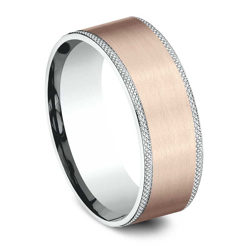 Main Image 2 of Men's Knurled Comfort-Fit Wedding Band 8mm 14K Two-Tone Gold