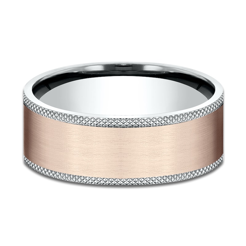 Main Image 3 of Men's Knurled Comfort-Fit Wedding Band 8mm 14K Two-Tone Gold