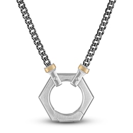 Forged by Jared Men's Hexagon Necklace Sterling Silver & 18K Yellow Gold 23"