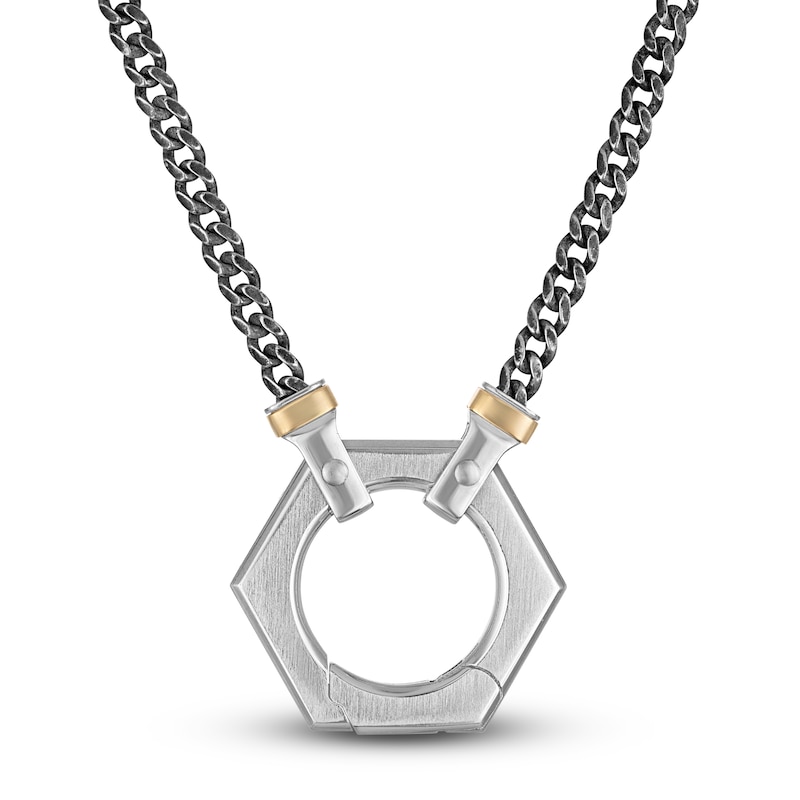 Main Image 1 of Forged by Jared Men's Hexagon Necklace Sterling Silver & 18K Yellow Gold 23"