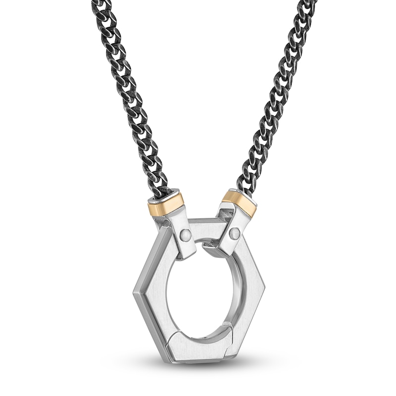 Main Image 2 of Forged by Jared Men's Hexagon Necklace Sterling Silver & 18K Yellow Gold 23"