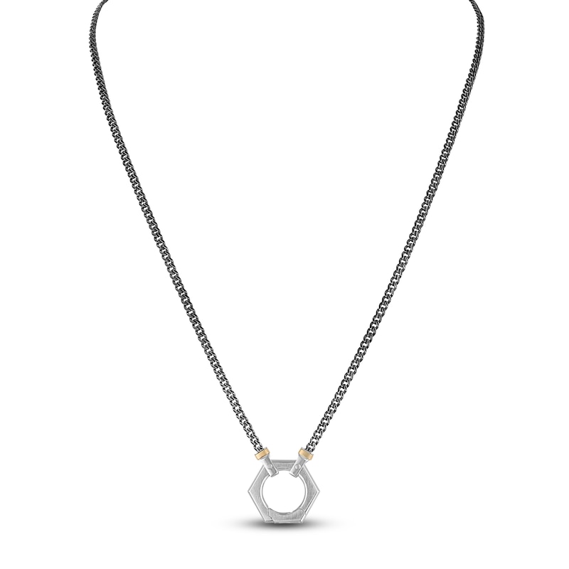 Main Image 3 of Forged by Jared Men's Hexagon Necklace Sterling Silver & 18K Yellow Gold 23"