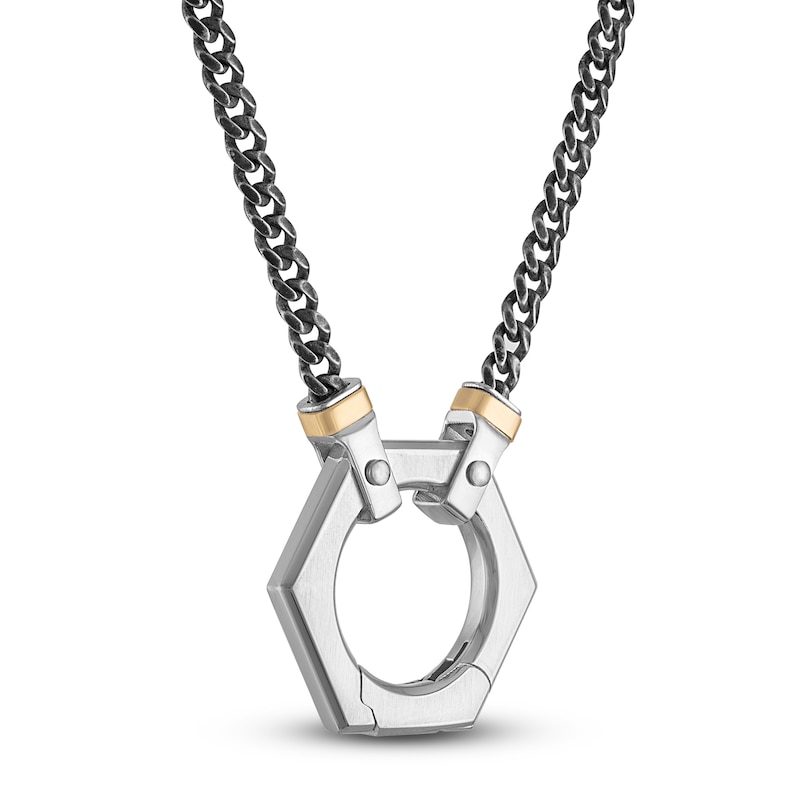 Main Image 4 of Forged by Jared Men's Hexagon Necklace Sterling Silver & 18K Yellow Gold 23"