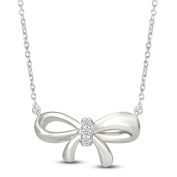 Diamond Bow Necklace 1/20 ct tw Sterling Silver 18"