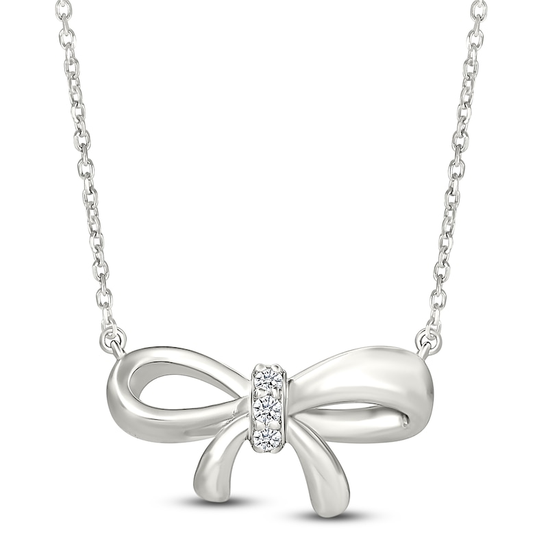 Main Image 1 of Diamond Bow Necklace 1/20 ct tw Sterling Silver 18"