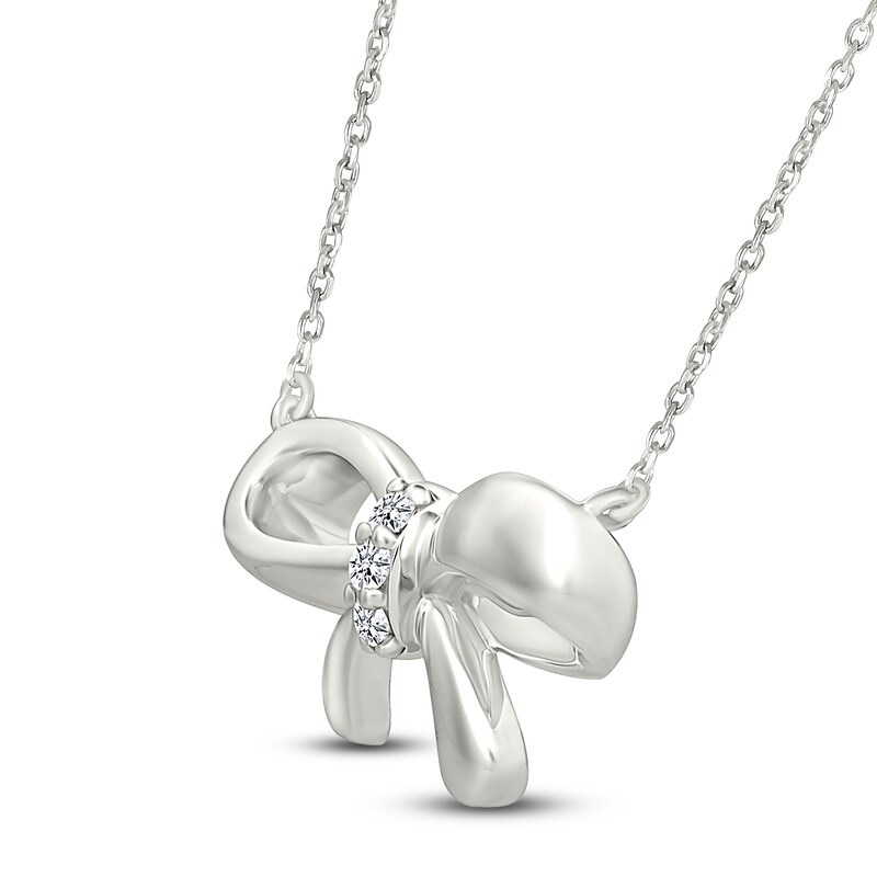 Main Image 2 of Diamond Bow Necklace 1/20 ct tw Sterling Silver 18"