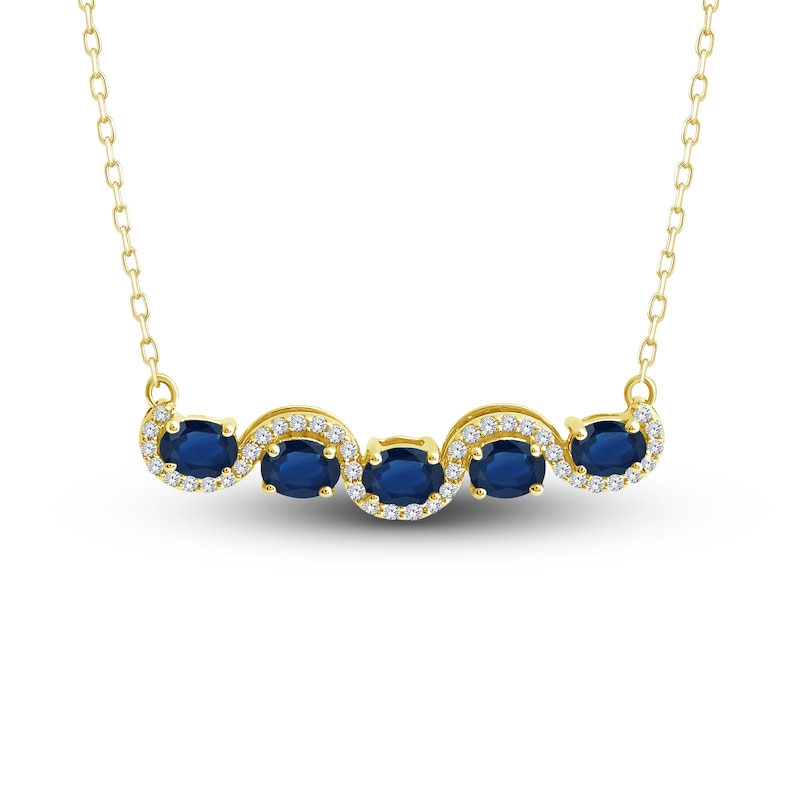 Main Image 1 of Oval-Cut Natural Blue Sapphire & Diamond Curve Necklace 1/8 ct tw 14K Yellow Gold 18"