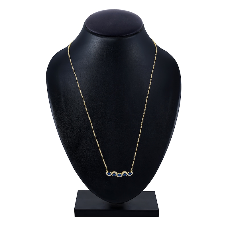 Main Image 3 of Oval-Cut Natural Blue Sapphire & Diamond Curve Necklace 1/8 ct tw 14K Yellow Gold 18"