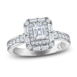 Vera Wang VOW Emerald-Cut Diamond Double Halo Engagement Ring 1-1/5 ct tw 14K White Gold