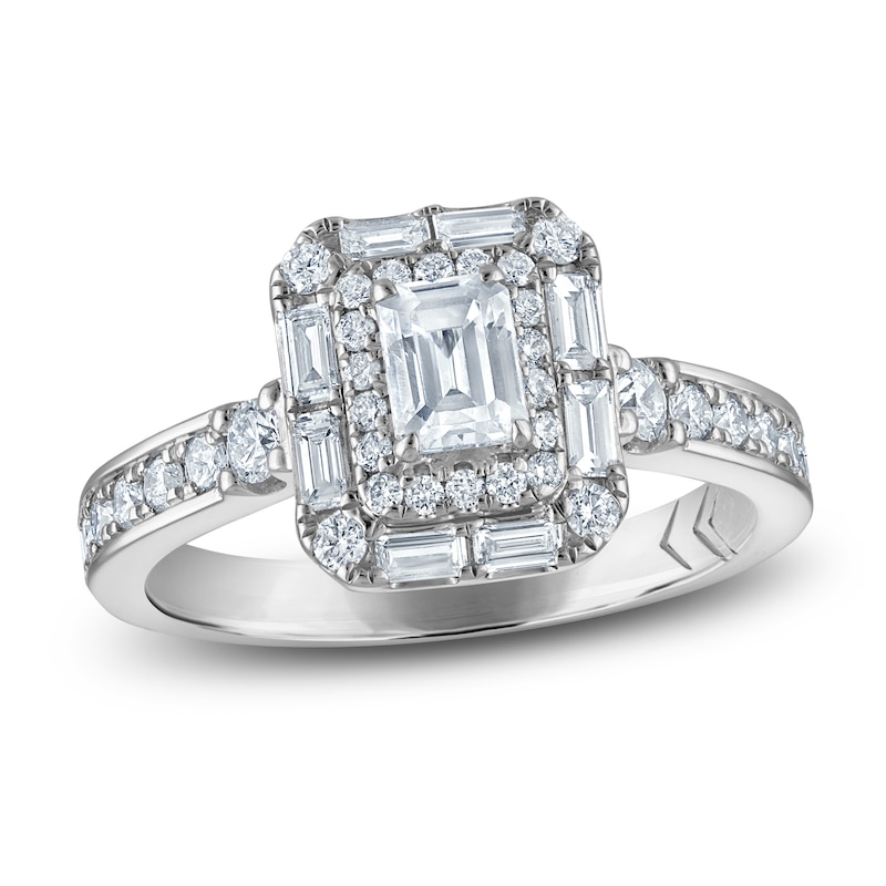 Main Image 1 of Vera Wang VOW Emerald-Cut Diamond Double Halo Engagement Ring 1-1/5 ct tw 14K White Gold