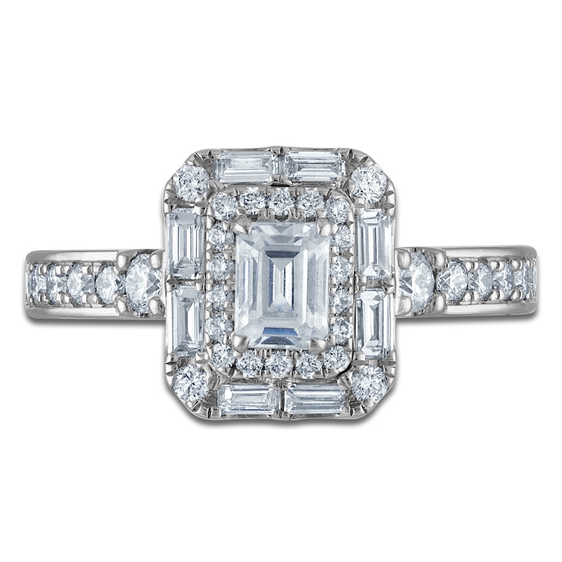 Main Image 3 of Vera Wang VOW Emerald-Cut Diamond Double Halo Engagement Ring 1-1/5 ct tw 14K White Gold