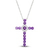 Thumbnail Image 1 of Natural Amethyst & White Lab-Created Sapphire Cross Necklace Sterling Silver 18"