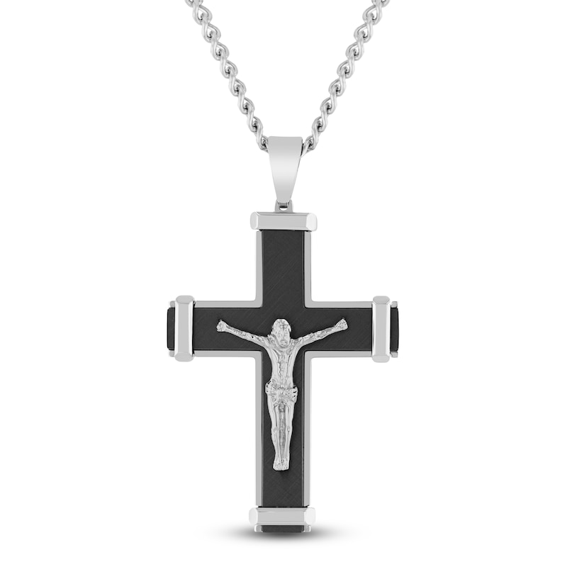 Main Image 1 of Men's Crucifix Necklace Stainless Steel & Black Ion Plating 24"