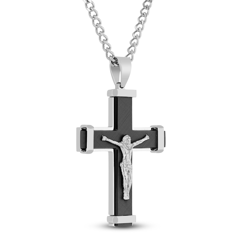Main Image 2 of Men's Crucifix Necklace Stainless Steel & Black Ion Plating 24"