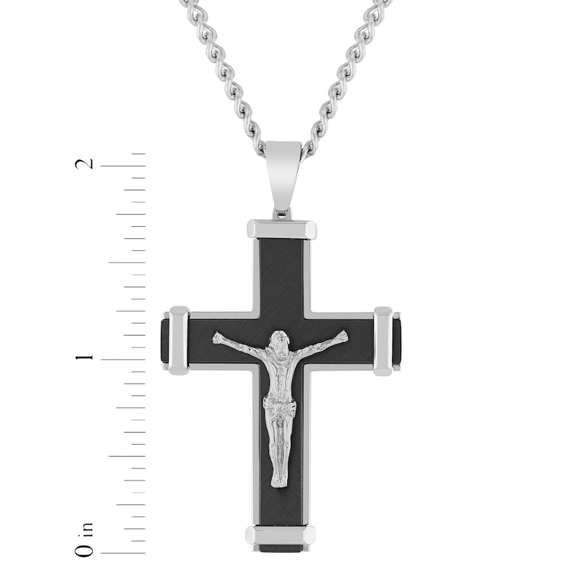 Main Image 4 of Men's Crucifix Necklace Stainless Steel & Black Ion Plating 24"