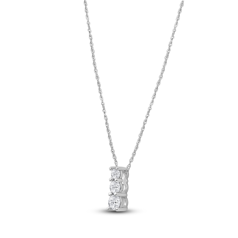 Main Image 2 of Lab-Grown Diamond Graduated Three-Stone Stack Necklace 1/2 ct tw 14K White Gold 18"