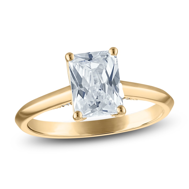Main Image 1 of Radiant-Cut Lab-Grown Diamond Solitaire Plus Engagement Ring 2 ct tw 18K Yellow Gold(VS2/F)