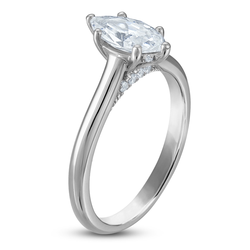 Main Image 2 of Marquise-Cut Lab-Grown Diamond Solitaire Plus Engagement Ring 1 ct tw Platinum (VS2/F)