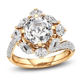 J'Lure Octagon Step-Cut Lab-Grown Diamond Halo Bypass Engagement Ring 4-1/3 ct tw 18K Yellow Gold