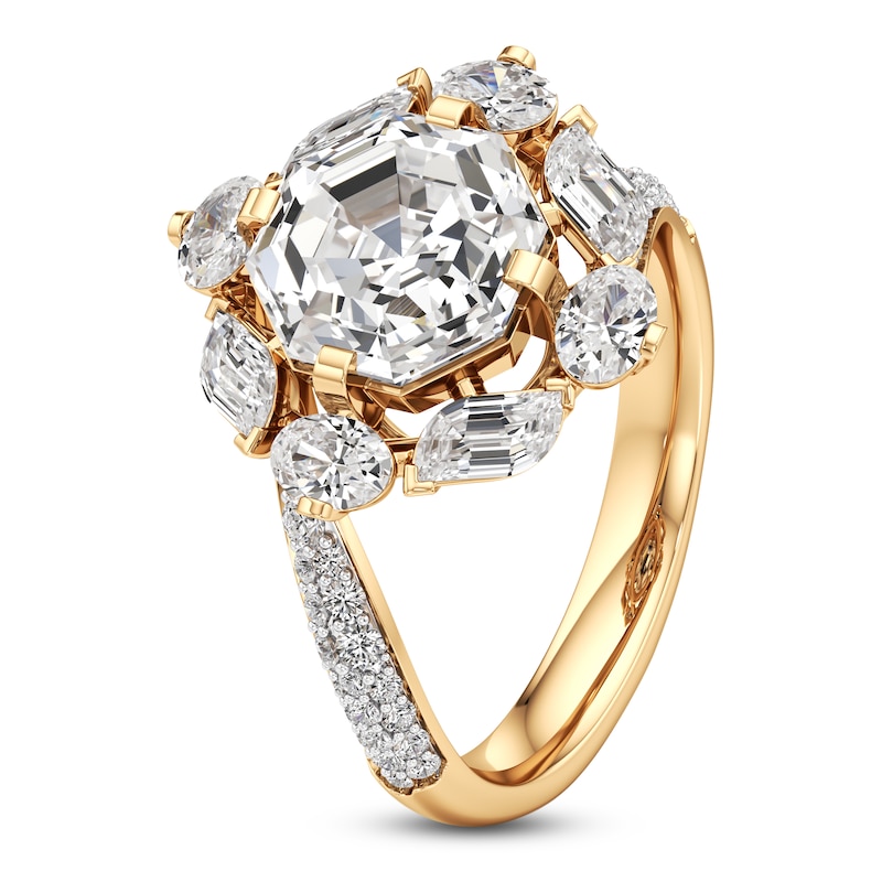 Main Image 4 of J'Lure Octagon Step-Cut Lab-Grown Diamond Halo Bypass Engagement Ring 4-1/3 ct tw 18K Yellow Gold