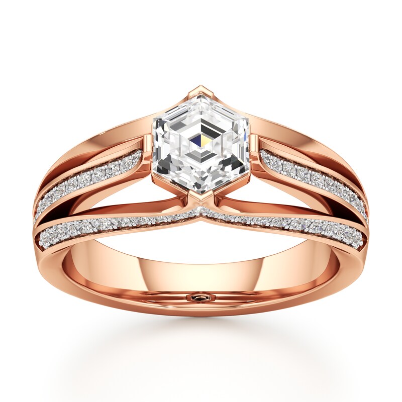 Main Image 1 of J'Lure Lab-Grown Diamond Hexagon Step-Cut Engagement Ring 1-3/8 ct tw 18K Rose Gold