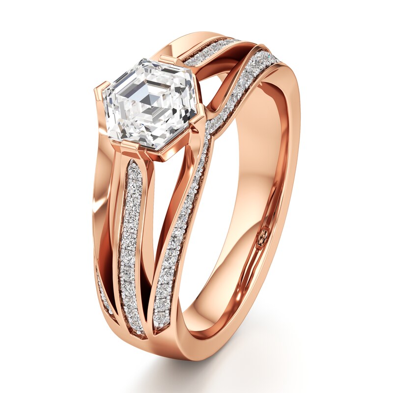 Main Image 4 of J'Lure Lab-Grown Diamond Hexagon Step-Cut Engagement Ring 1-3/8 ct tw 18K Rose Gold