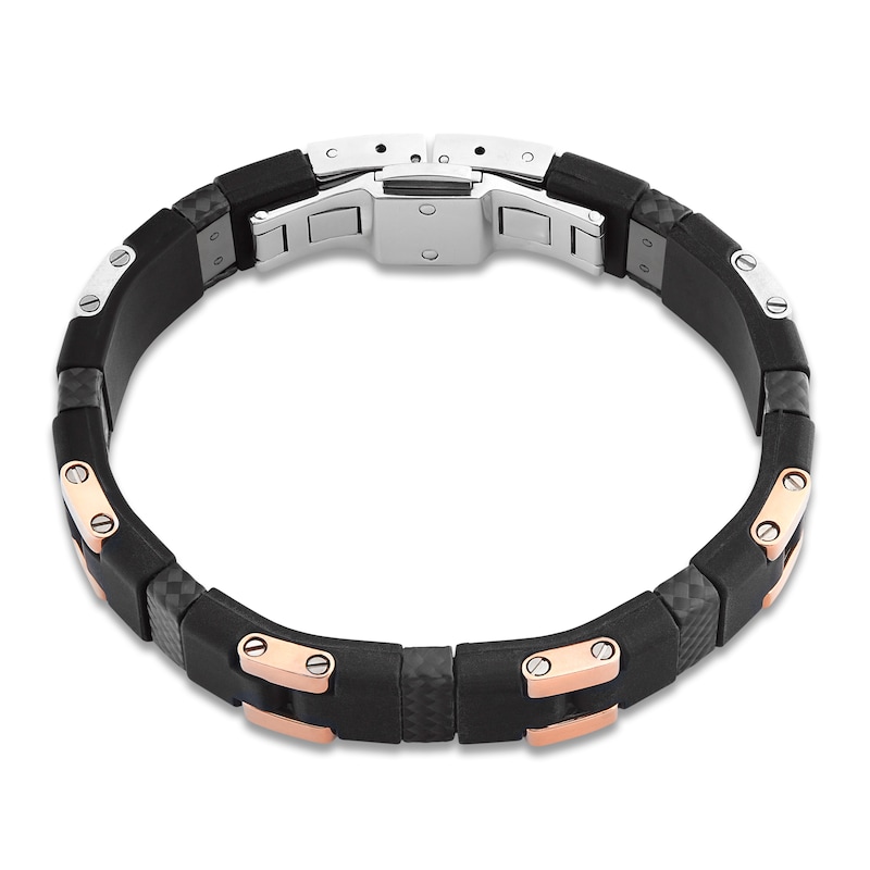 Main Image 2 of Baraka Men's Carbon Fiber & Rubber Bracelet Sterling Silver & 18K Rose Gold 8.25"