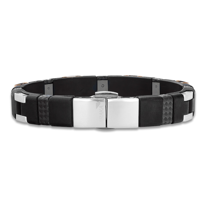 Main Image 3 of Baraka Men's Carbon Fiber & Rubber Bracelet Sterling Silver & 18K Rose Gold 8.25"