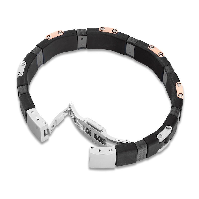 Main Image 4 of Baraka Men's Carbon Fiber & Rubber Bracelet Sterling Silver & 18K Rose Gold 8.25"