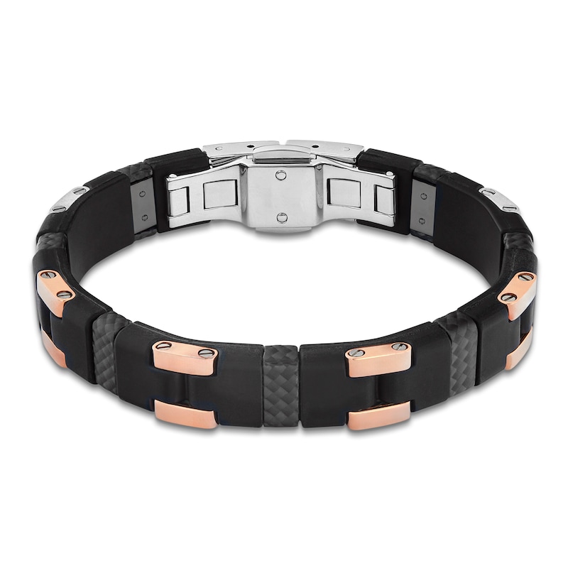 Main Image 5 of Baraka Men's Carbon Fiber & Rubber Bracelet Sterling Silver & 18K Rose Gold 8.25"
