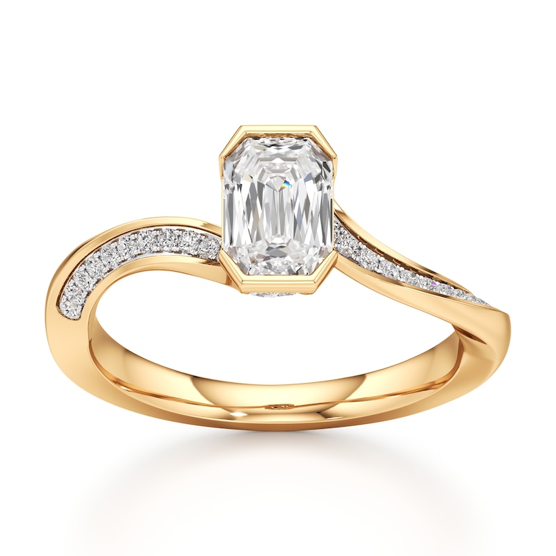 Main Image 1 of J'Lure Imperial-Emerald Step-Cut Lab-Grown Diamond Bypass Engagement Ring 1-1/8 ct tw 18K Yellow Gold